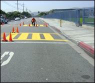 Yellow street stripes